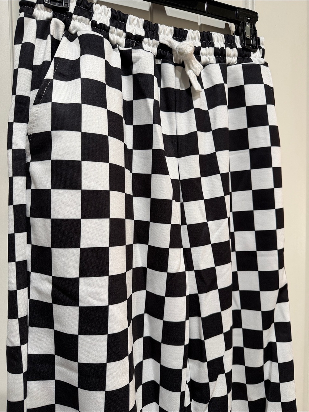 Black & White Checkerboard Drawstring Pants Sz Medium SHEIN